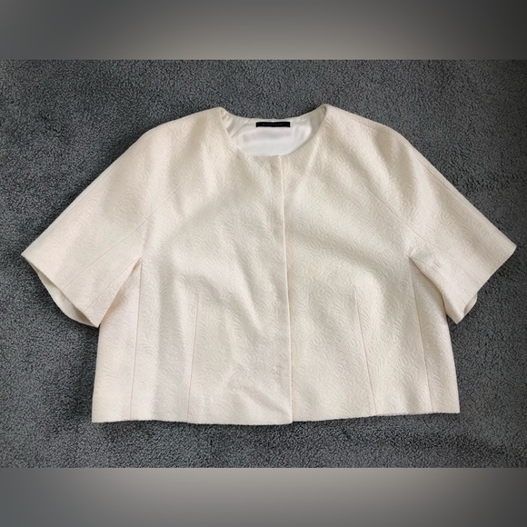 Elie Tahari cream wool short sleeves boxy crop wide relaxed jacket blazer 10 12 - Picture 1 of 7